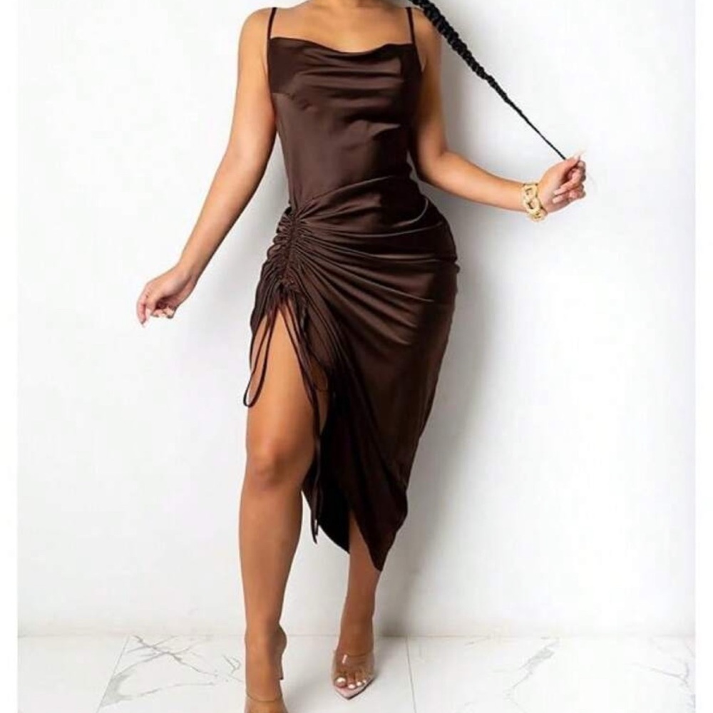 SHEIN Charcoal Satin Backless Dress